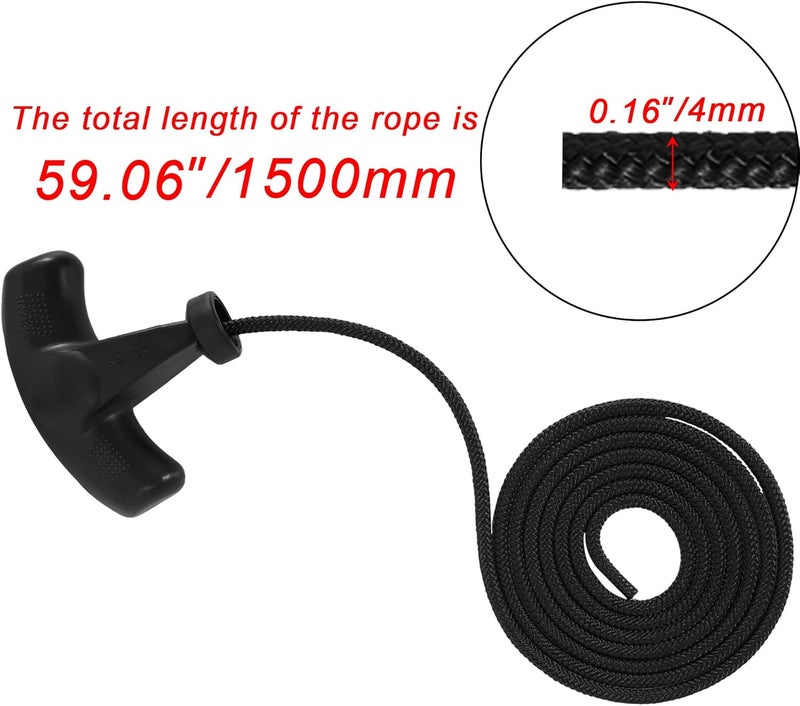RUTU Pull Cord 2 Pack for Honda GX120 GX160 GX200,4.9FT Black Recoil Starter Rope with Soft Rubber Handle - Image 3